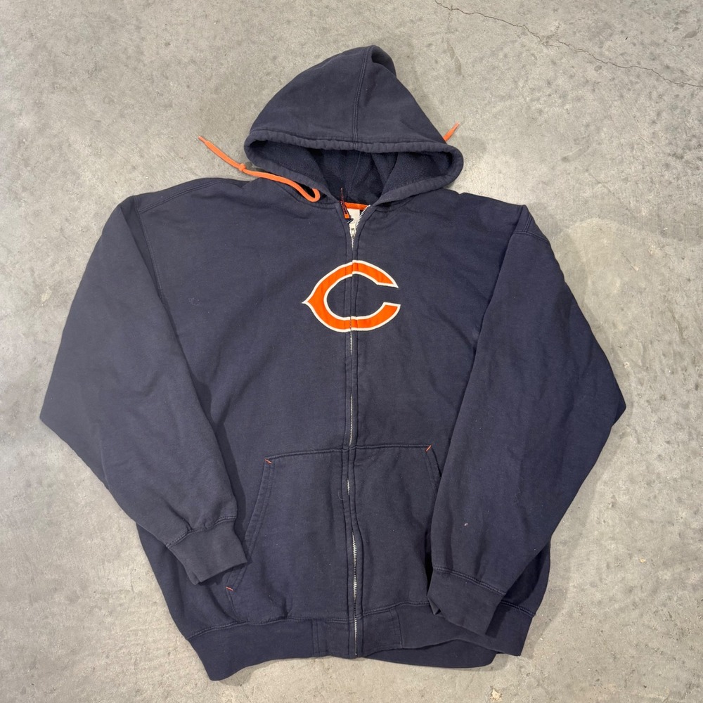 NFL Team Apparel Chicago Bears Navy Blue Full Zip Hoodie Embroidered Mens XL